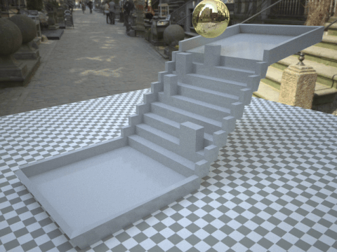 golden squishy ball rolling down stairs