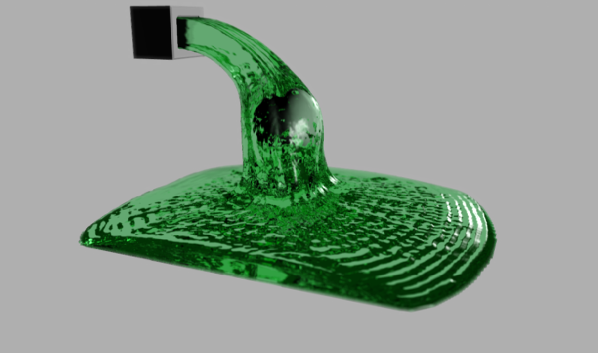 Static snapshot of green liquid