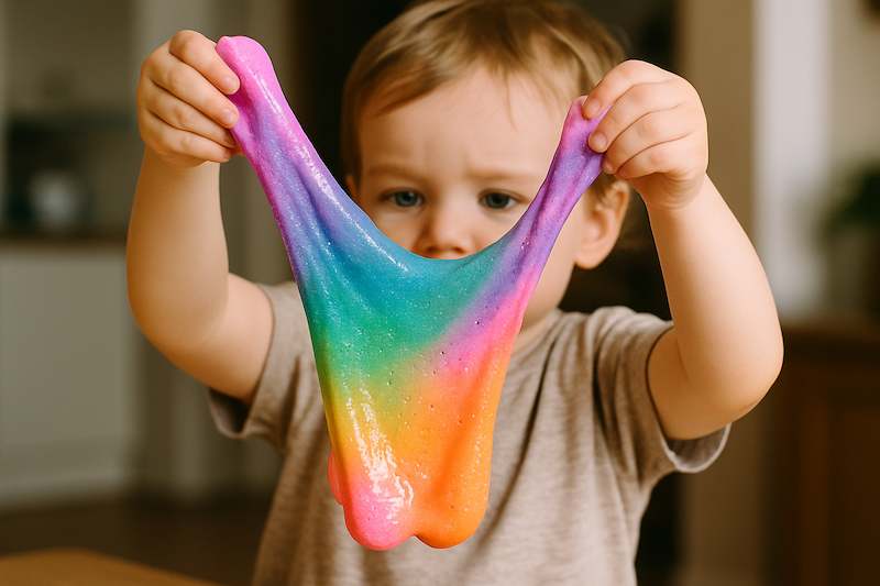 toddler playing with slime